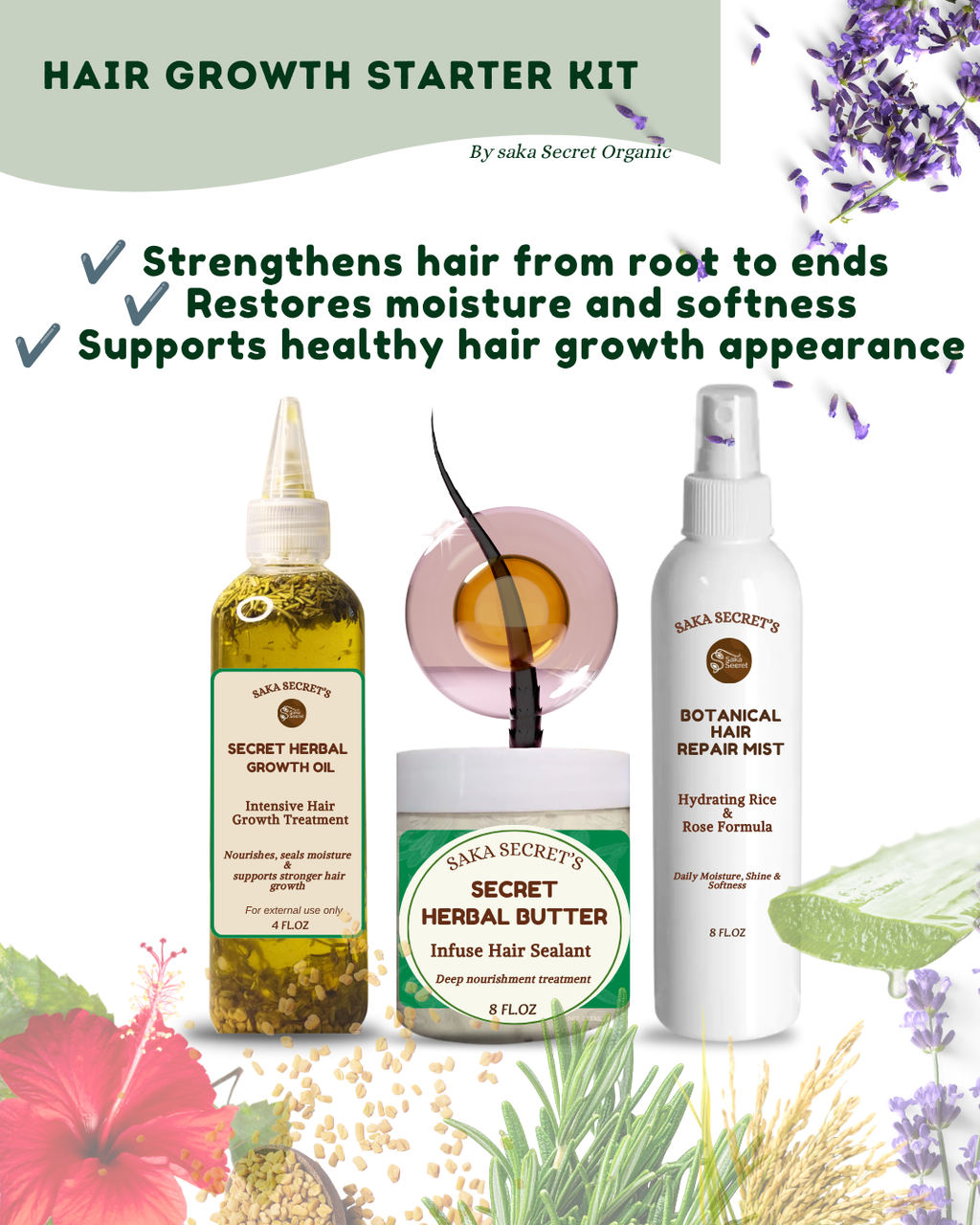 Growth Oil, Hair Butter & Repair Mist set